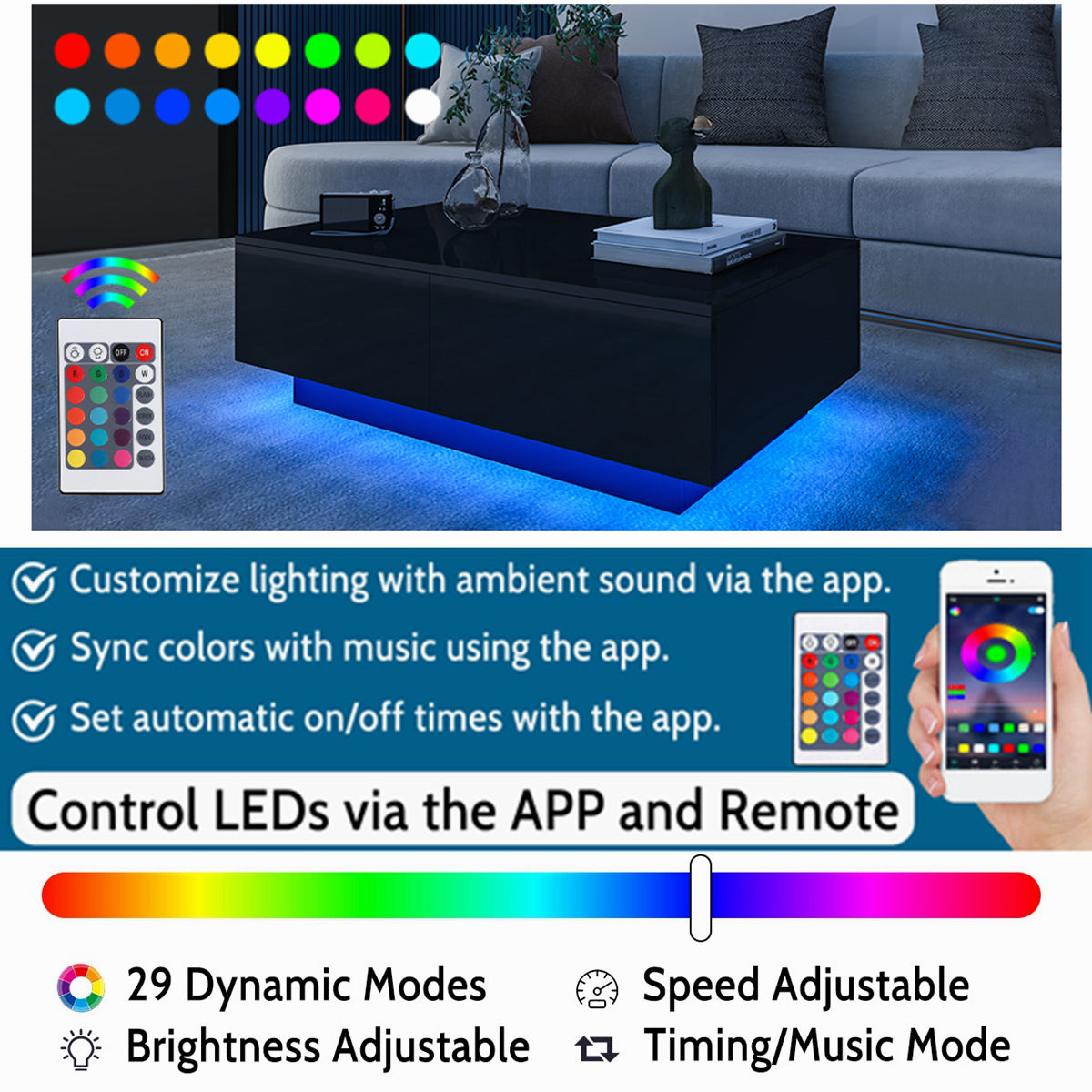 LED Coffee Table with 4 Drawers