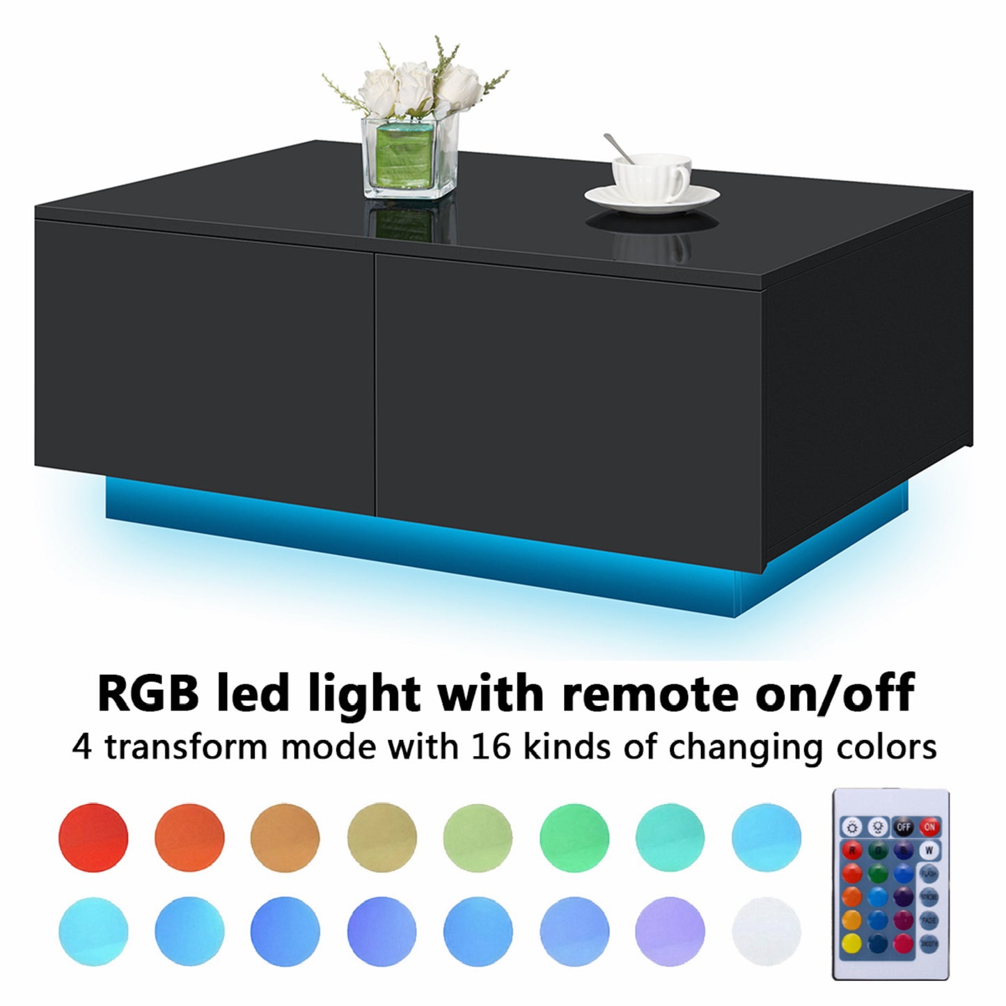 LED Coffee Table with 4 Drawers