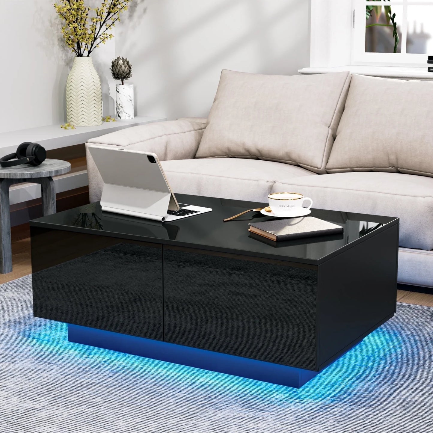 LED Coffee Table with 4 Drawers