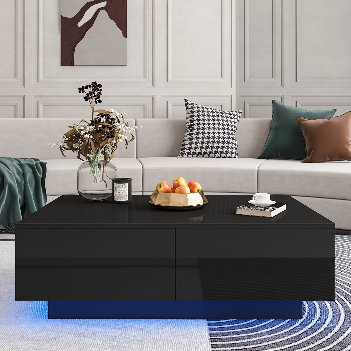 LED Coffee Table with 4 Drawers